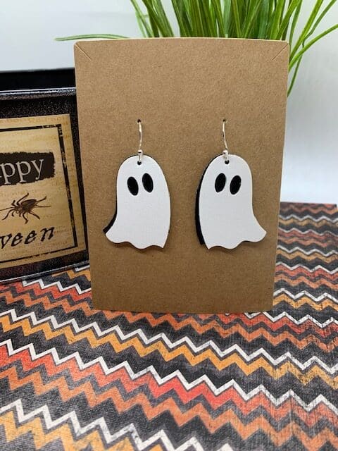 ghost earrings diy, faux leather earrings for Halloween