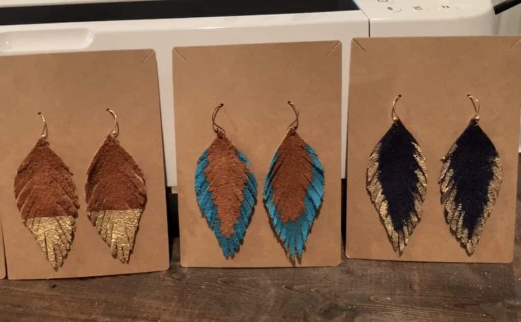 painted feather leather earrings