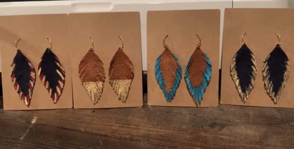painted feather leather earrings