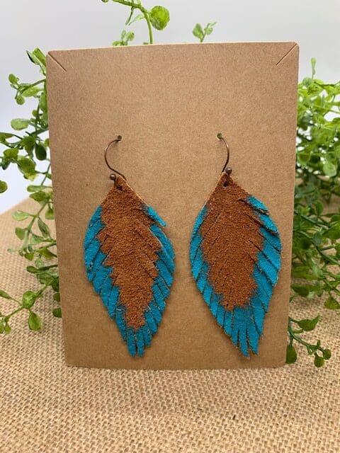 painted feather leather earrings