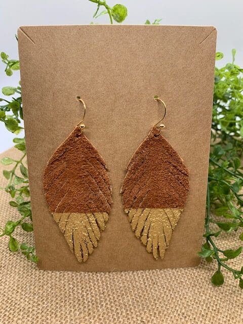 painted feather leather earrings