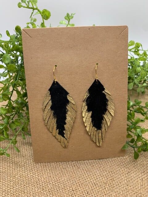 painted feather leather earrings