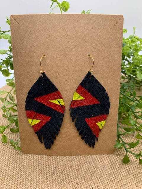 painted feather leather earrings