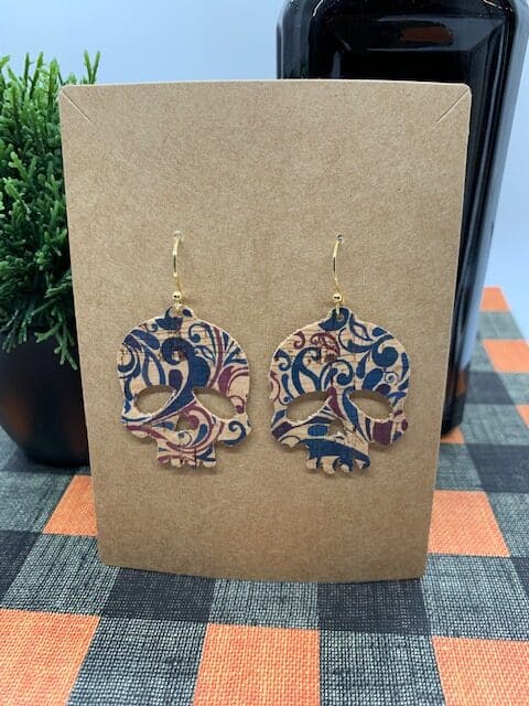 skull earrings diy that are great for Halloween faux leather earrings