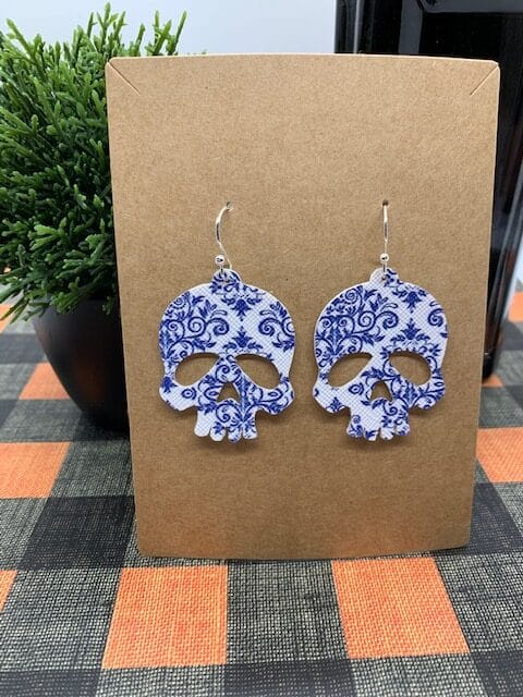 skull earrings diy that are great for Halloween faux leather earrings