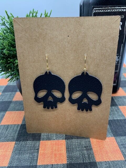 skull earrings diy that are great for Halloween faux leather earrings