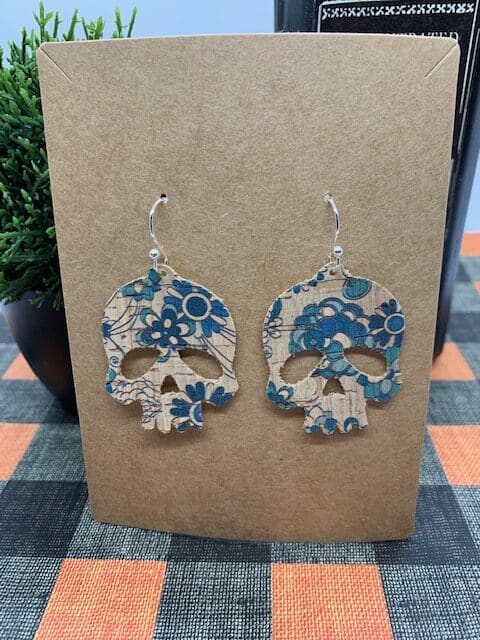 skull earrings diy that are great for Halloween faux leather earrings