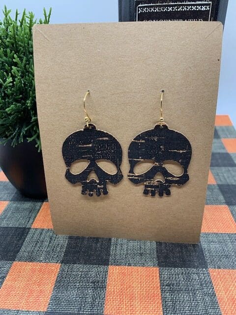 skull earrings diy that are great for Halloween faux leather earrings