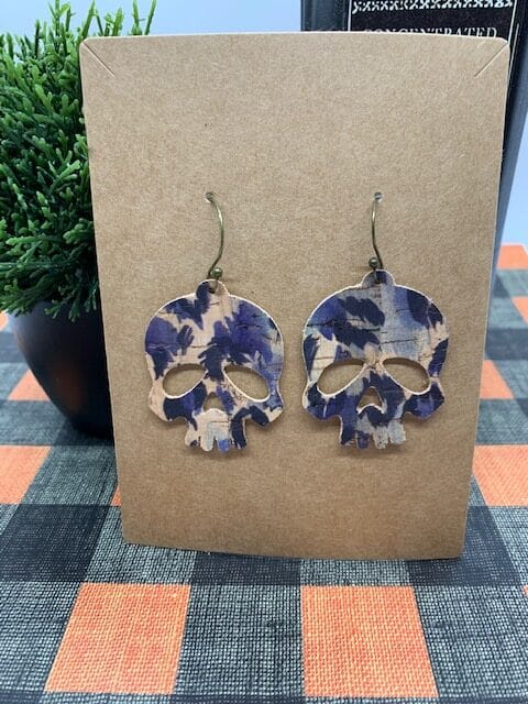 skull earrings diy that are great for Halloween faux leather earrings