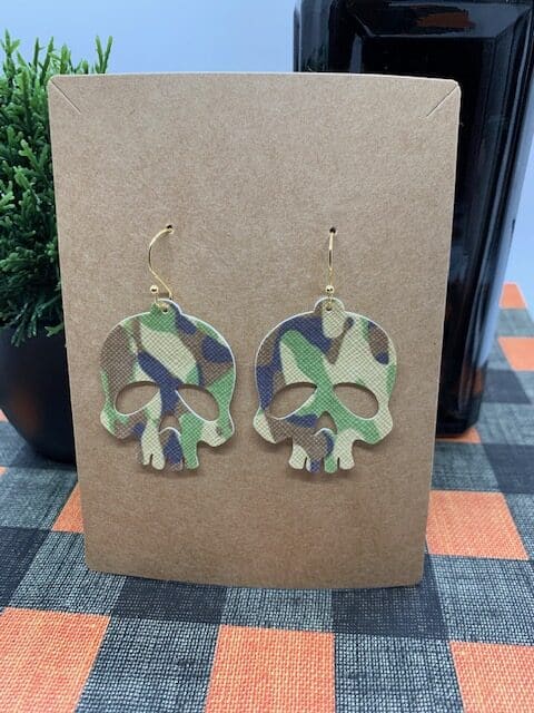 skull earrings diy that are great for Halloween faux leather earrings