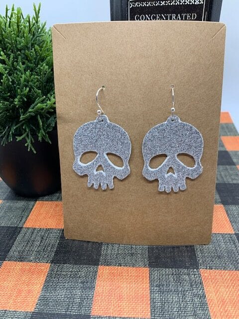skull earrings diy that are great for Halloween faux leather earrings