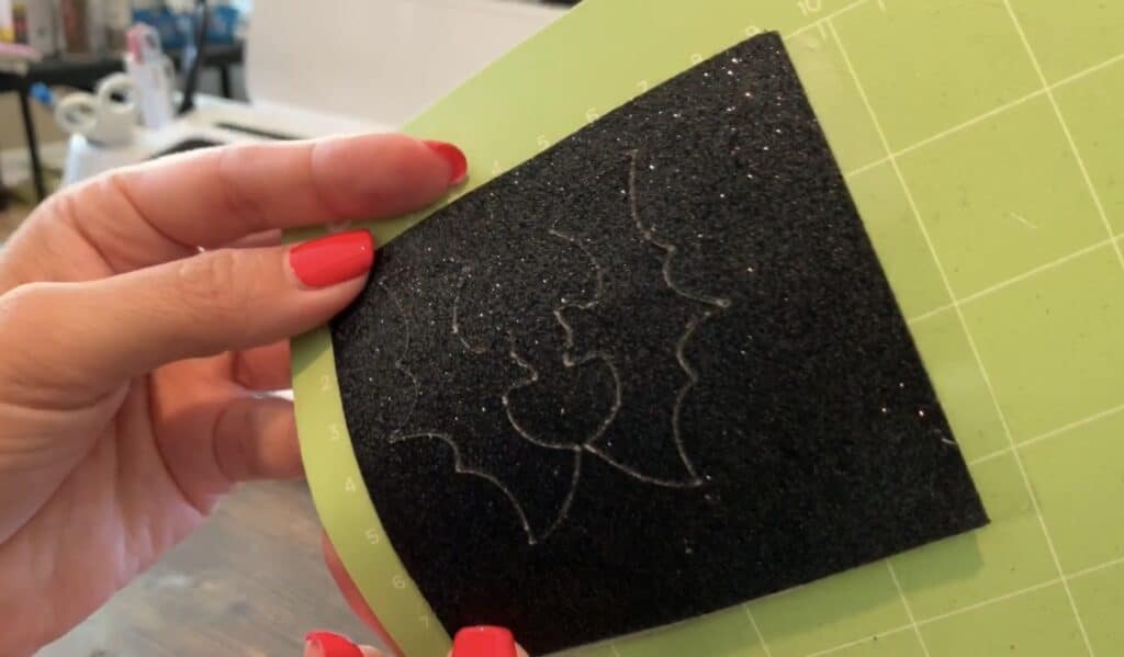 bat faux leather earrings, with bat cut from Cricut Maker