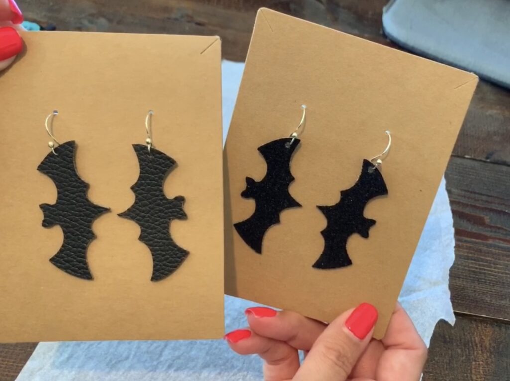 bat earrings diy to make Halloween leather earrings