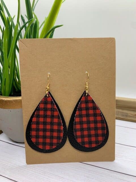 stacked faux leather teardrop earring