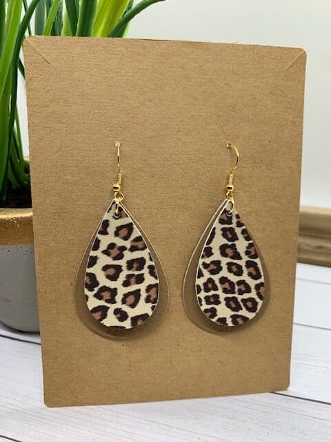 stacked faux leather teardrop earring
