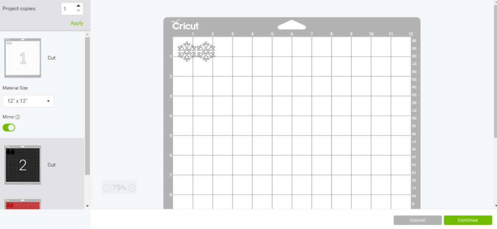 snowflakes on the mat ready to cut onto Heat transfer vinyl