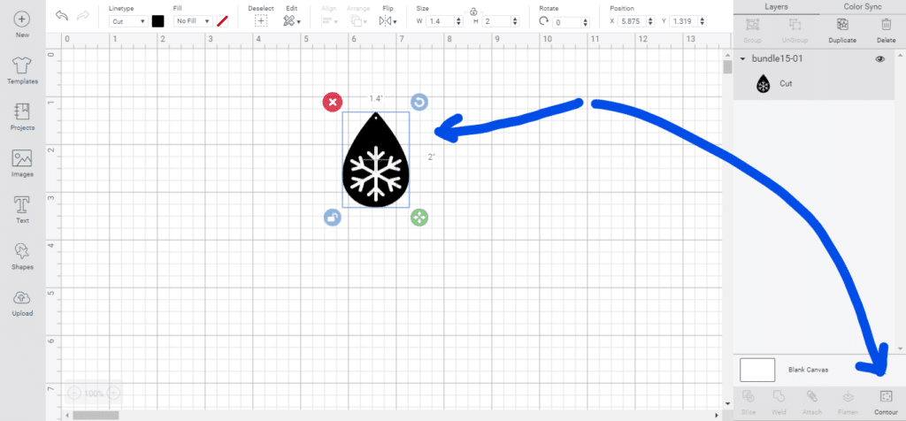 Using the contour function to make snowflake leather earrings on a Cricut