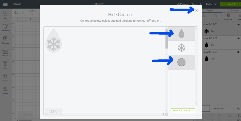 making the snowflake cut for the HTV using the contour function