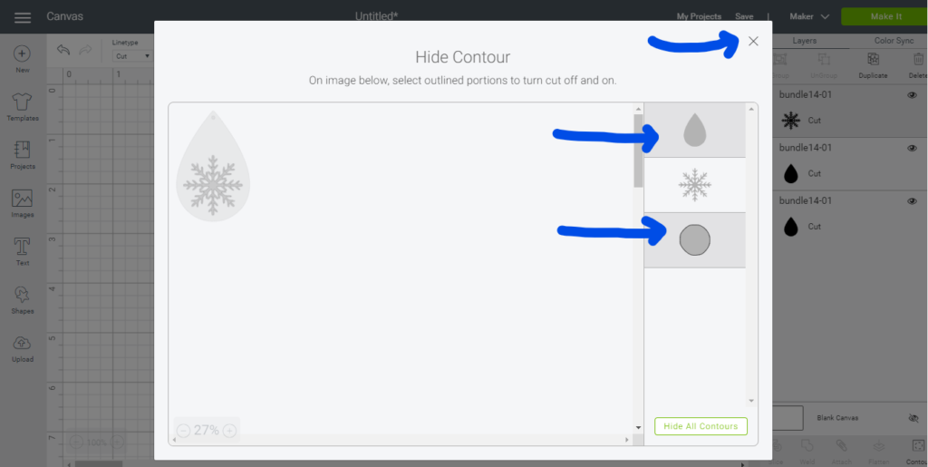 using the contour function to hide elements of an image on the Cricut machine
