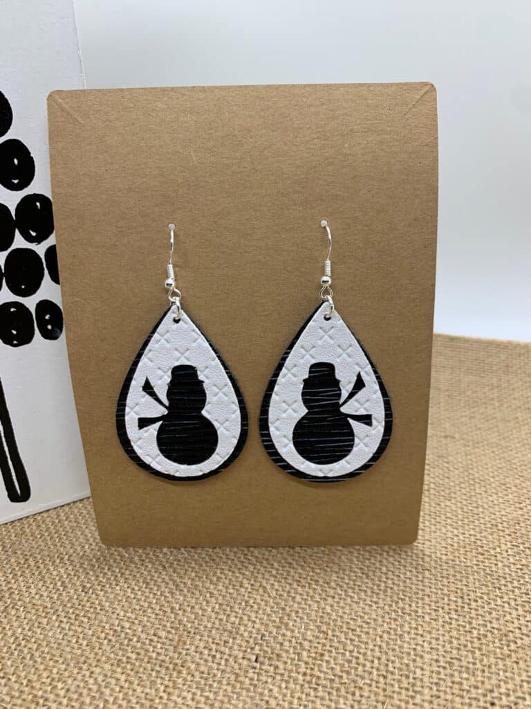 snowman faux leather earring diy stacked teardrops
