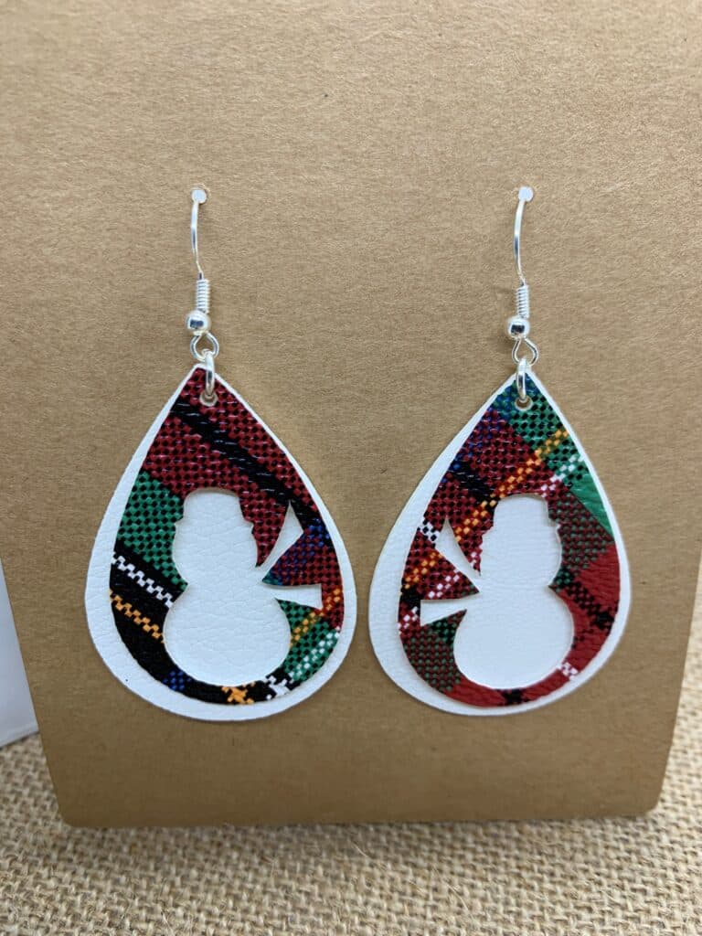 snowman faux leather earring diy stacked teardrops