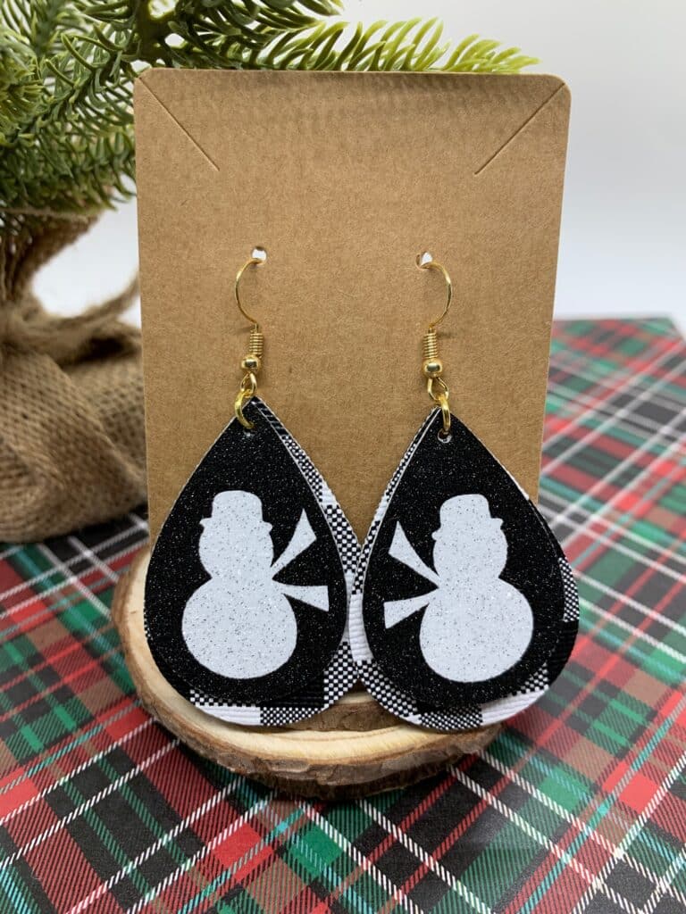 snowman faux leather earrings diy with iron on heat transfer vinyl
