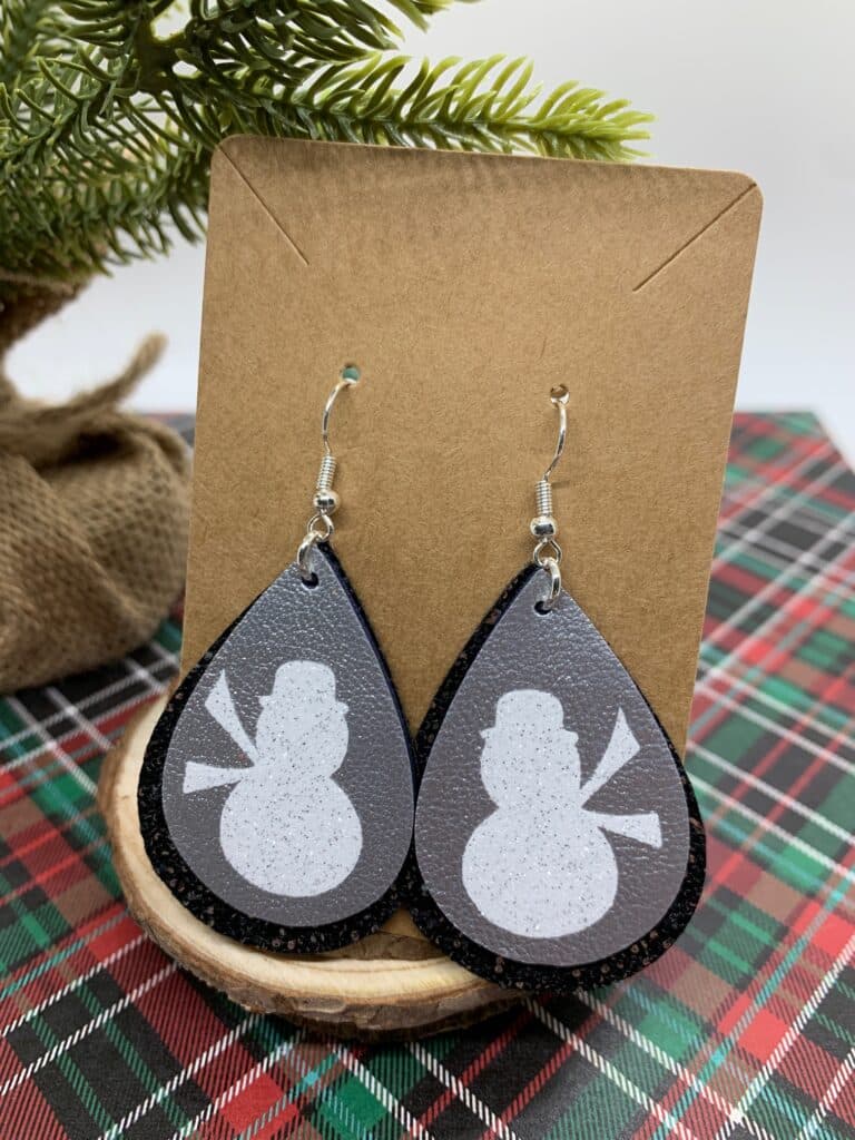 snowman faux leather earrings diy with iron on heat transfer vinyl