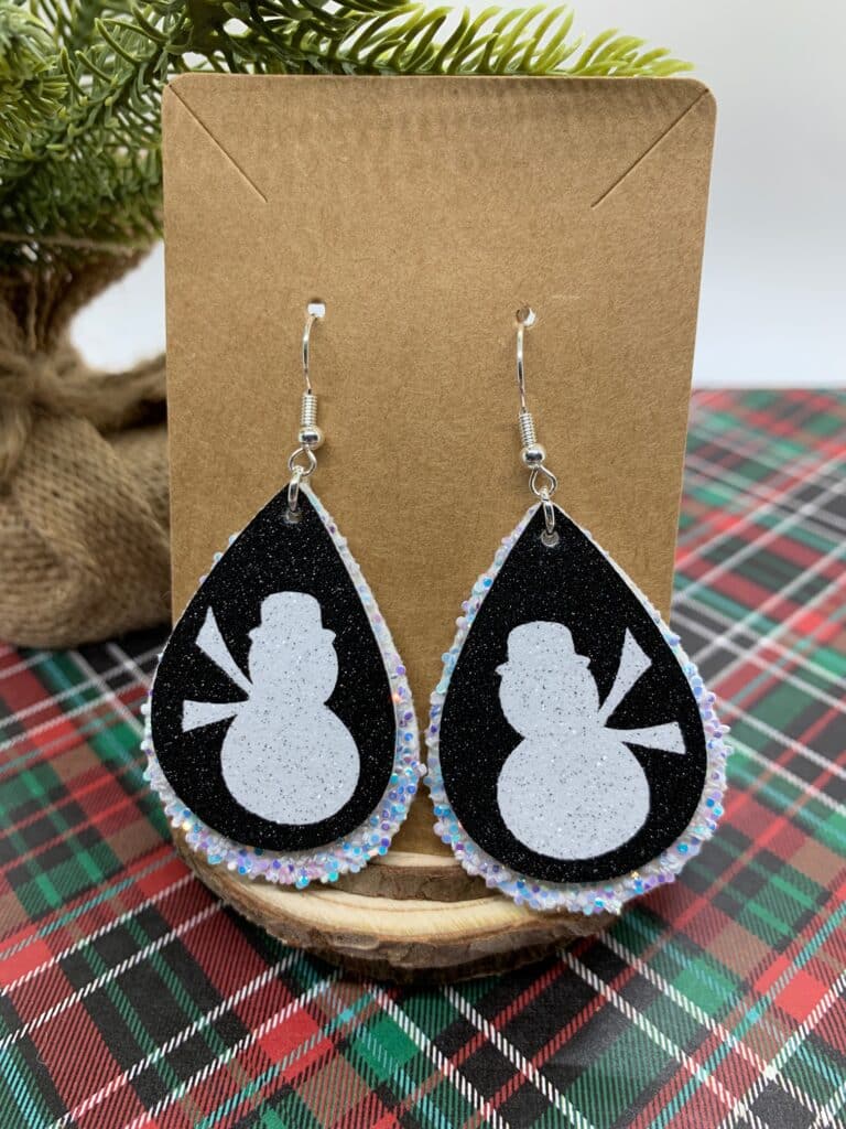snowman faux leather earrings diy with iron on heat transfer vinyl