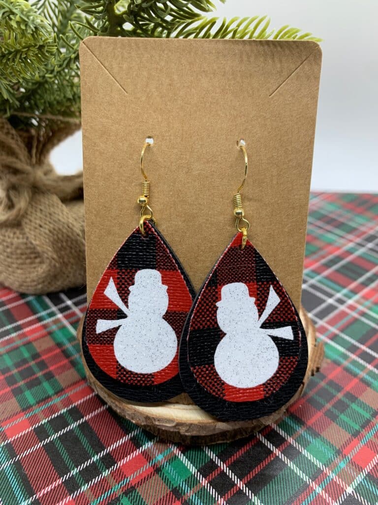 snowman faux leather earrings diy with iron on heat transfer vinyl