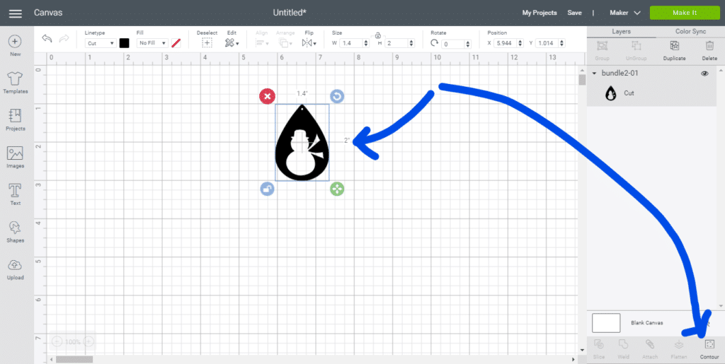 using contour button to hide the snowman