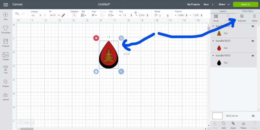 Duplicate a Christmas tree leather earring using Duplicate function