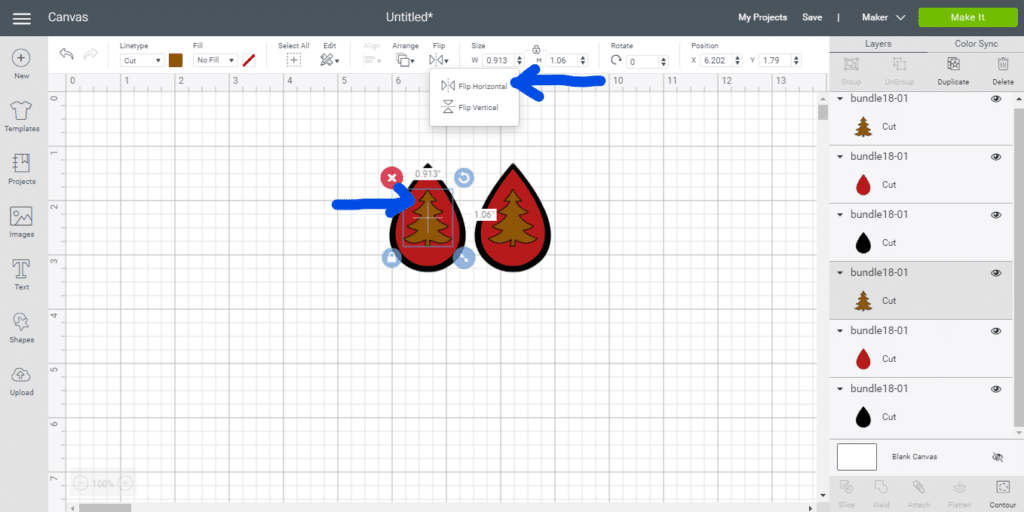 How to flip an image in Cricut Design space when making leather earrings with a cricut