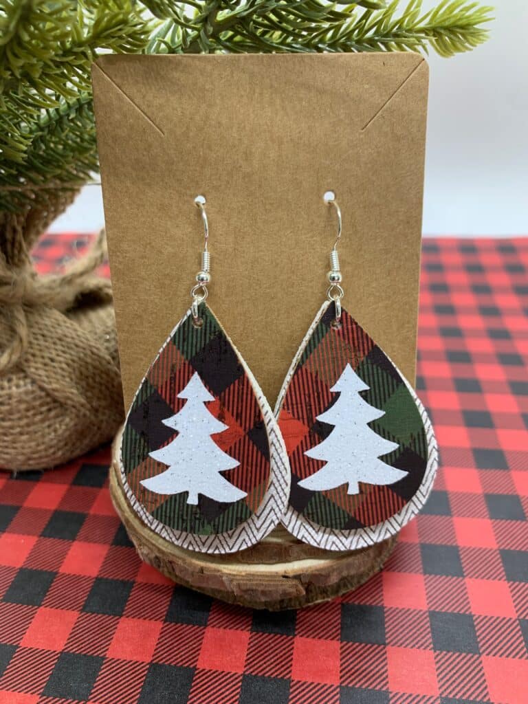 cork faux leather earrings with a Christmas tree