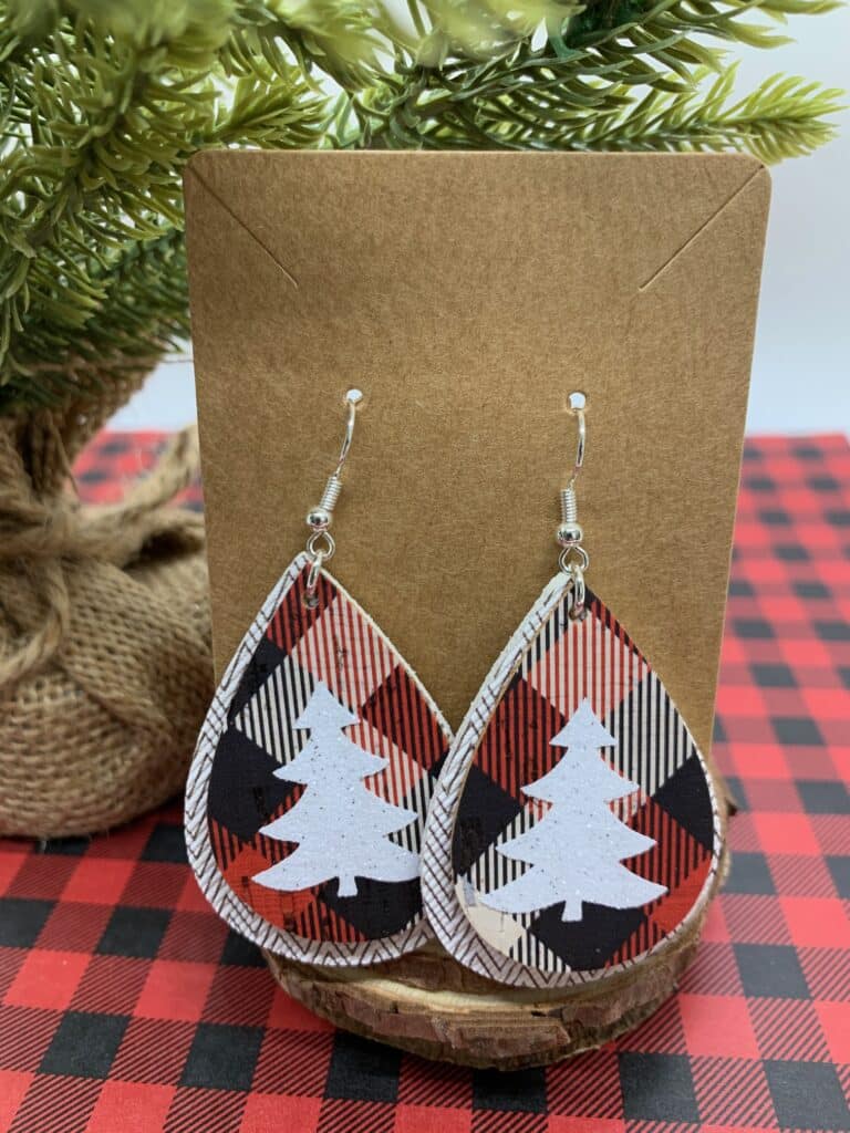 cork faux leather earrings with a Christmas tree