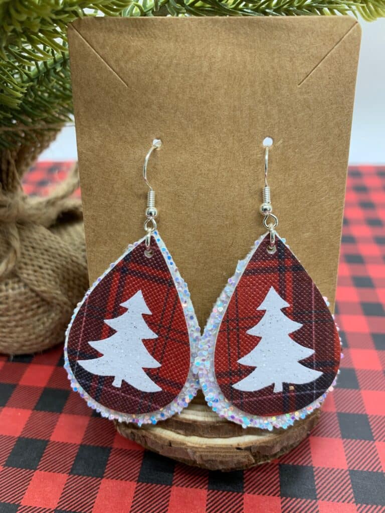 plaid christmas tree faux leather earring diy