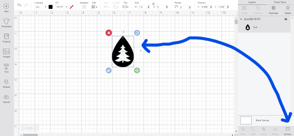 using contour function of diy tree leather earrings
