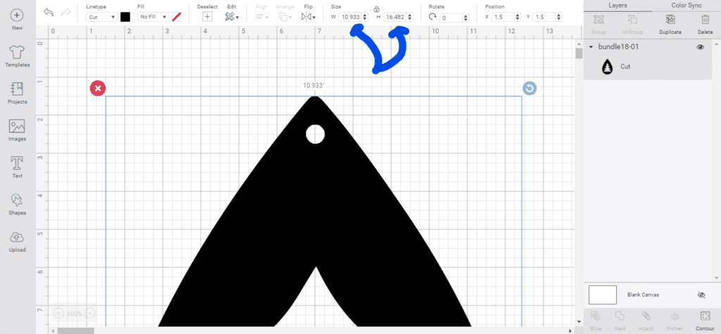 tree svg file comes onto Cricut canvas very large