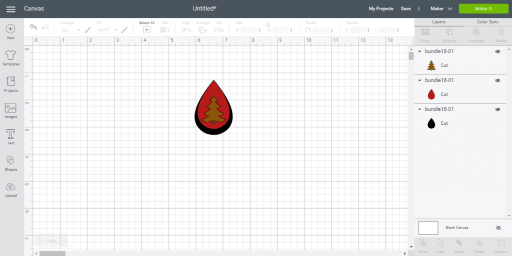 stacked faux leather tree earring diy on Cricut canvas