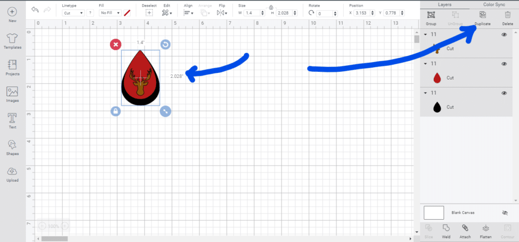 duplicate the reindeer earring in cricut design space
