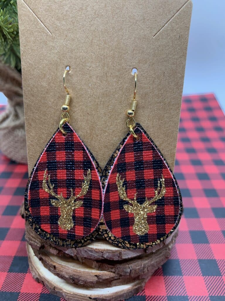 mini buffalo plaid diy earrings with glitter reindeer