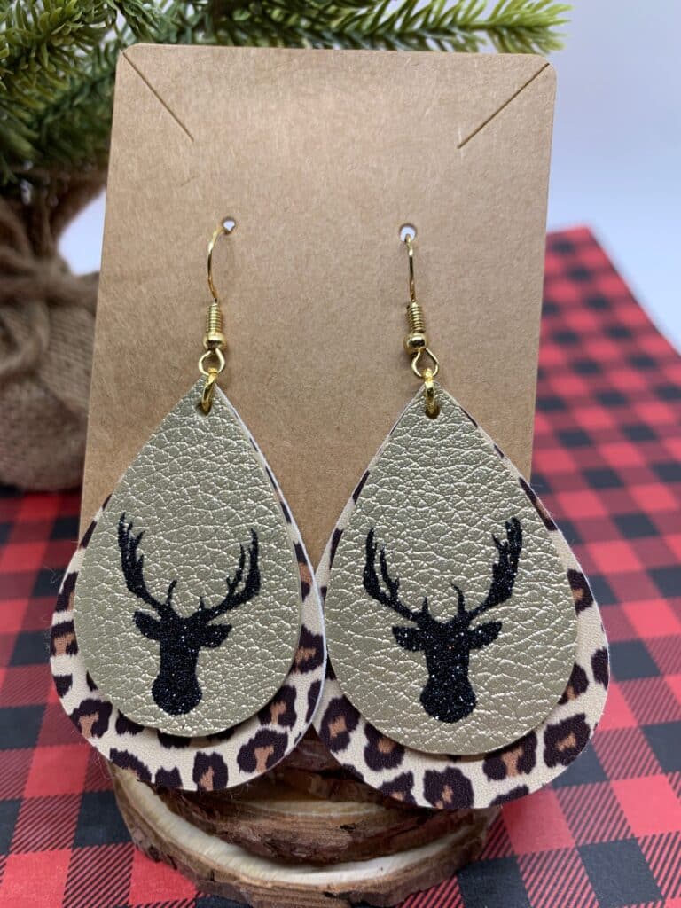 cheetah and gold reindeer Christmas earrings