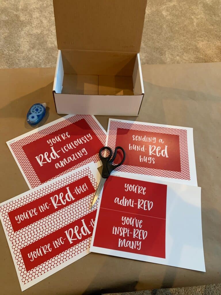 red care package with free printables