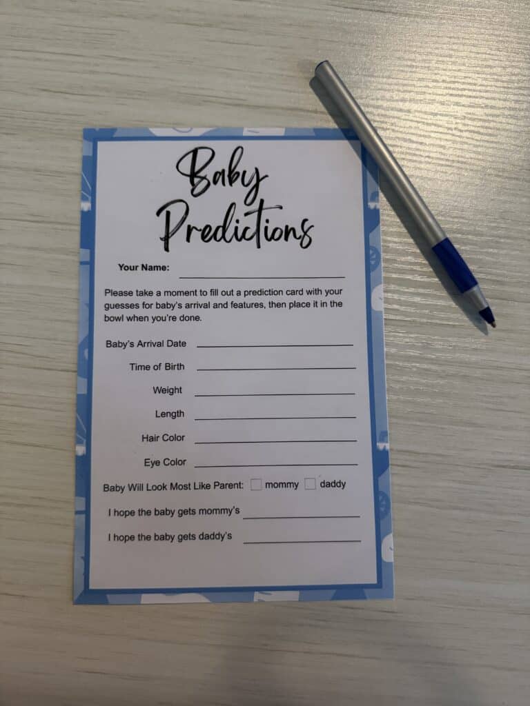 blank baby predictions card